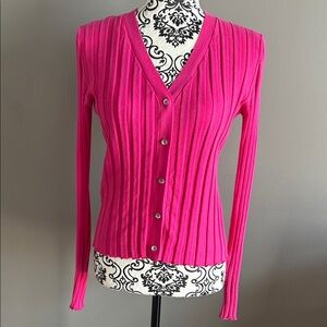 Calvin Klein Fuchsia V-Neck Ribbed Knit Cardigan S